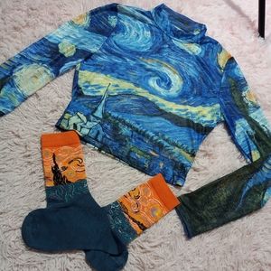 Starry Night- sheer mesh top Van Gogh mock-turtleneck art *SOCKS NOT INCLUDED*